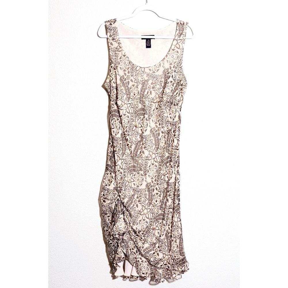 Vtg Signature by Robbie Bee Brown Floral Silk Beaded and Sequin Dress SIZE 20W